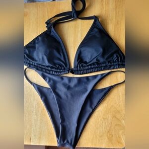 Kona Sol Black Triangle Padded Bikini Set Small